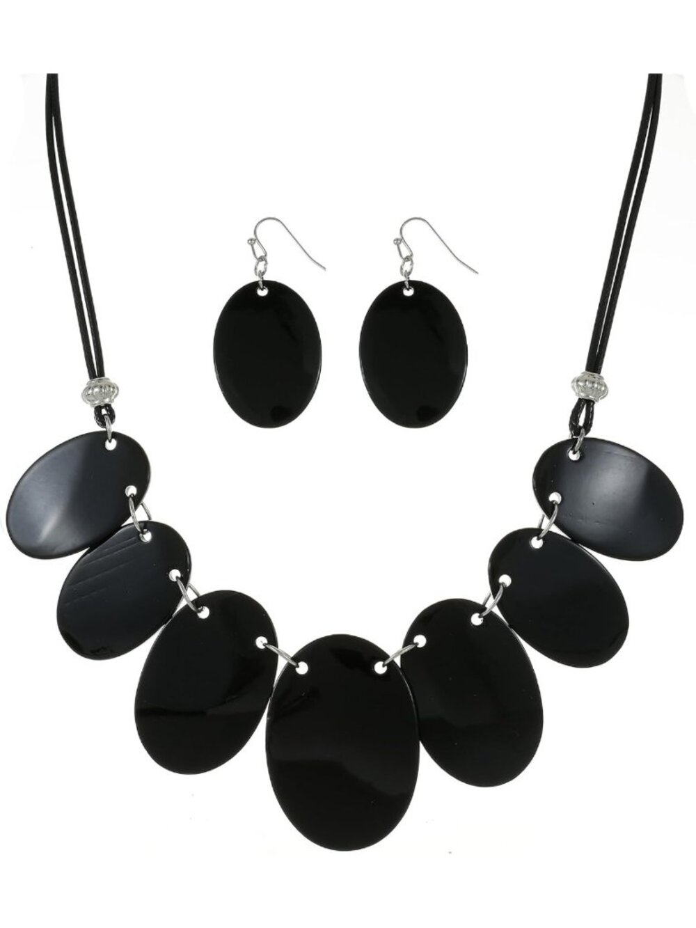 Colorful Chunky Oval Statement Necklace & Earrings Set - Boho Shell Jewelry Gift